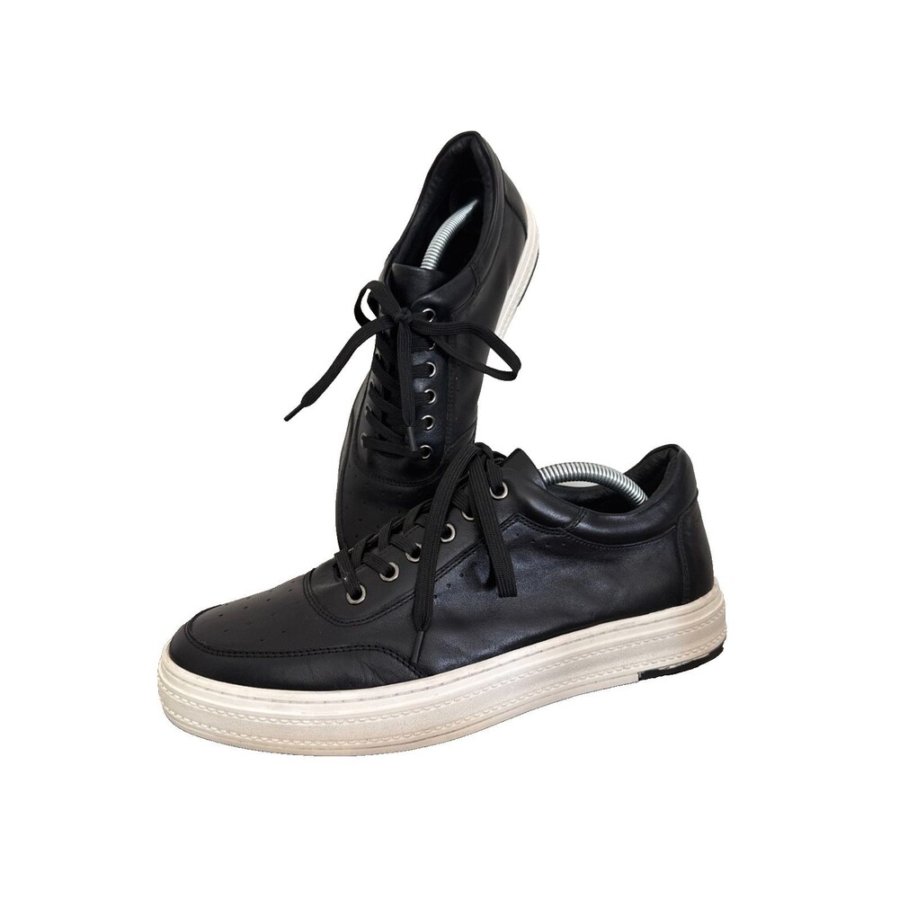 Zanzara Black Leather Sneakers Low Top Platform Casual Mens Shoes Size 9.5